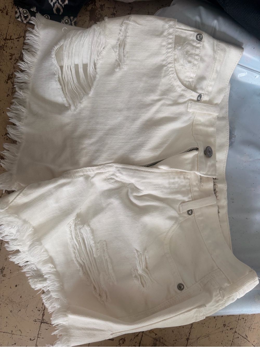 White Distressed Frayed Denim Shorts